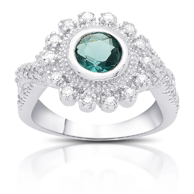 Glint druzy ring-Samantha Stone Sterling Silver Cubic Zirconia and Simulated London Blue Topaz Flower Ring