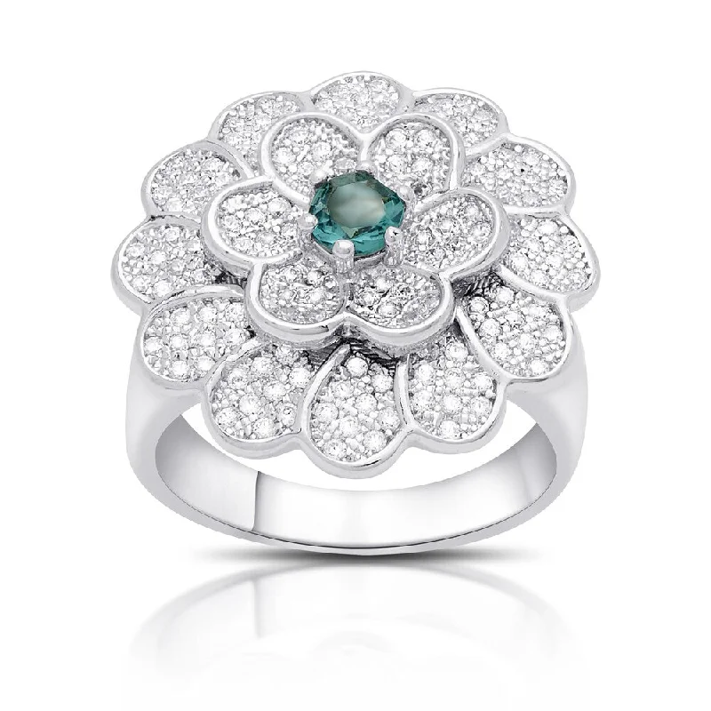 Leaf braid ring-Samantha Stone Sterling Silver Cubic Zirconia and Simulated London Blue Topaz Flower Ring