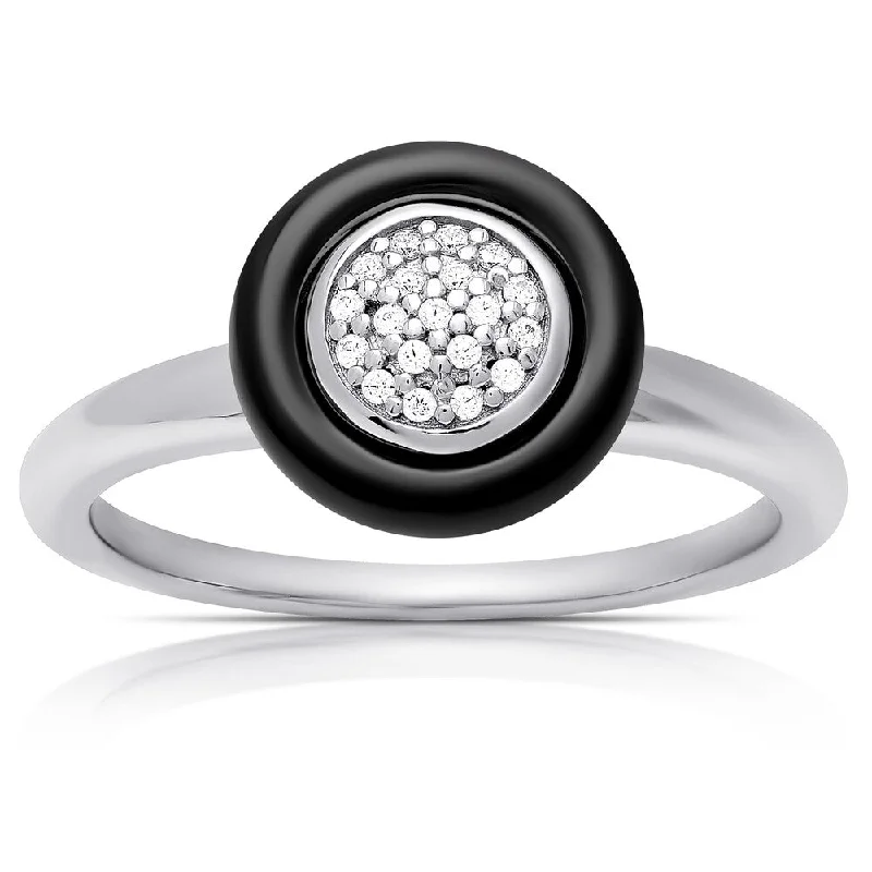 Polished finish ring-Samantha Stone Sterling Silver Cubic Zirconia Circle Ceramic Ring