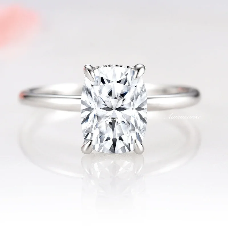 Narrow bezel ring-2CT Solitaire Cushion Cut Moissanite Engagement Ring- 14K White Gold