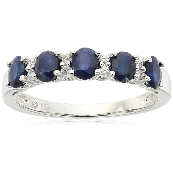 Quartz fleck ring-Ster Silver Blue Sapphire, White Zirconia 5-stone Stack Ring, Size 7