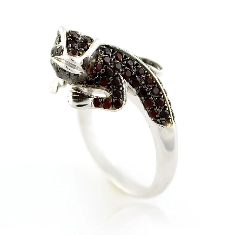 Narrow bezel ring-Sterling Silver 1.40Ctw Chinese Garnet Chameleon Shaped Ring