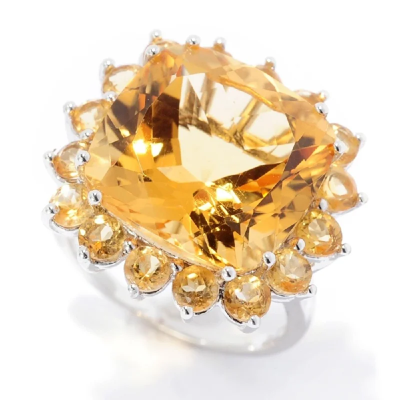 Birch wood ring-Sterling Silver 11.40ctw Citrine Halo Ring