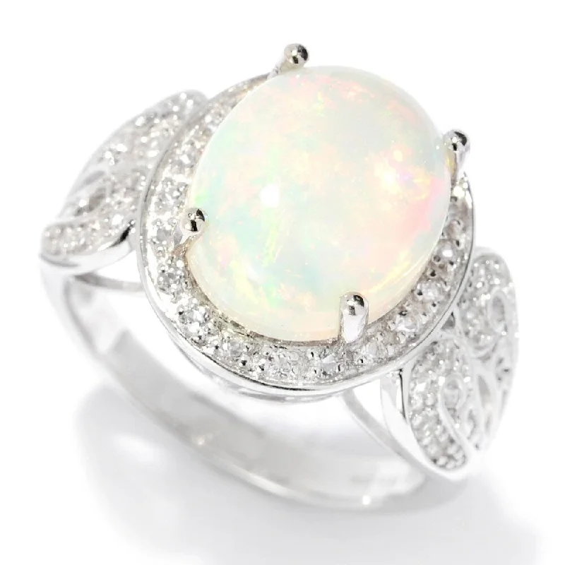 Mauve kunzite ring-Sterling Silver 12 x 10mm Oval Ethiopian Opal & White Topaz Ring