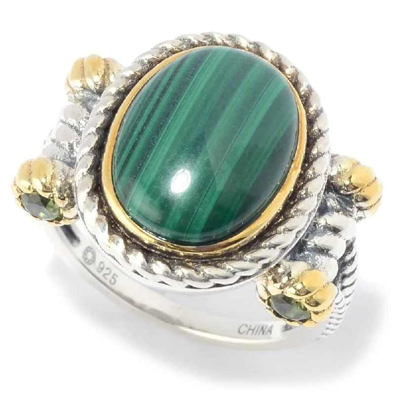 Ash bead ring-Sterling Silver 14 x 10mm Oval Malachite & Peridot Rope Ring