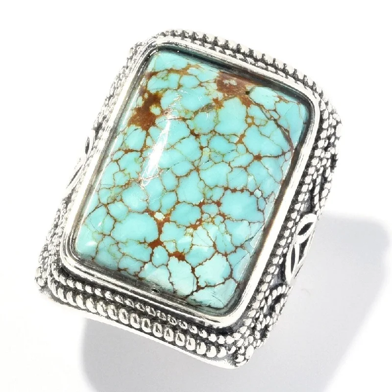 Gritty grain ring-Sterling Silver 19 x 14mm #8 Turquoise Textured Ring