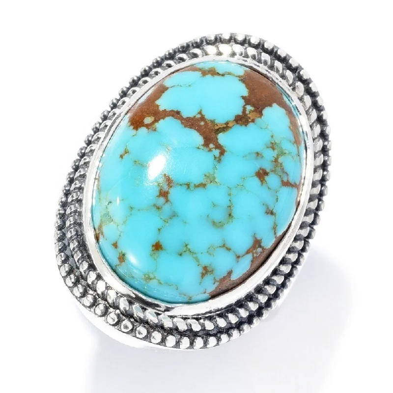 Faint shade ring-Sterling Silver 20 x 15mm Oval #8 Turquoise Beaded Ring