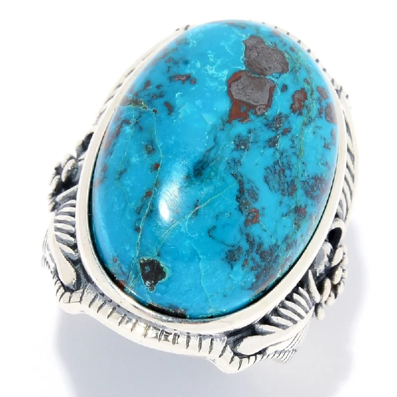 Frayed edge ring-Sterling Silver 24 x 16mm Oval Chrysocolla Flower Ring