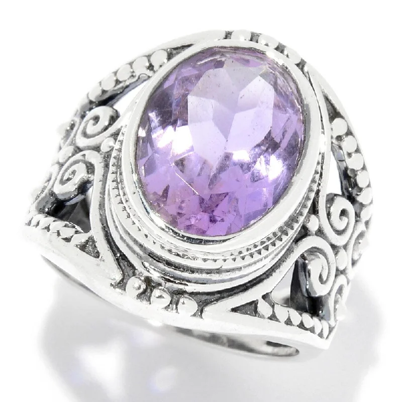 Fluid stripe ring-Sterling Silver 5.00ctw Oval Pink Amethyst Scrollwork Ring