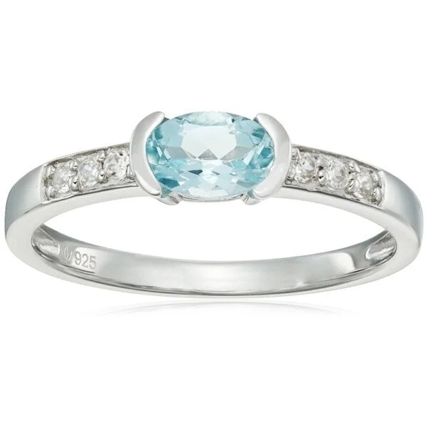 Kite opal ring-Sterling Silver Aquamarine & Natural White Zircon Ring - Blue