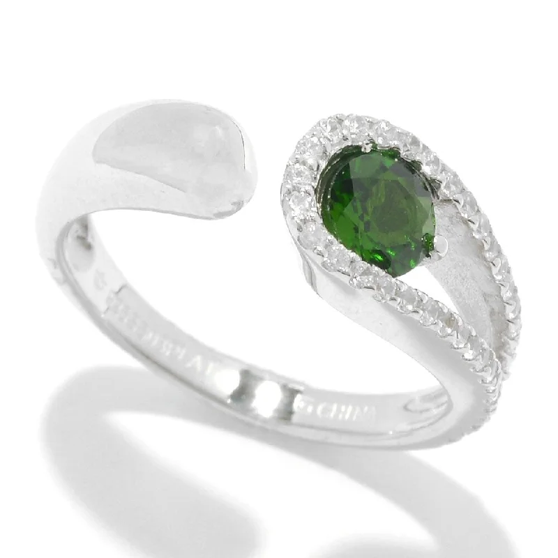 Iron cast ring-Sterling Silver Chrome Diopside and White Zircon Bypass Band Ring