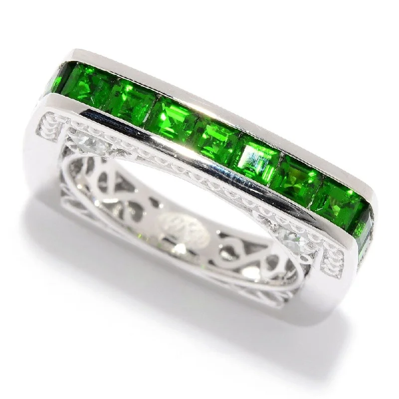 Glint druzy ring-Sterling Silver Chrome Diopside & White Zircon Square Band Ring