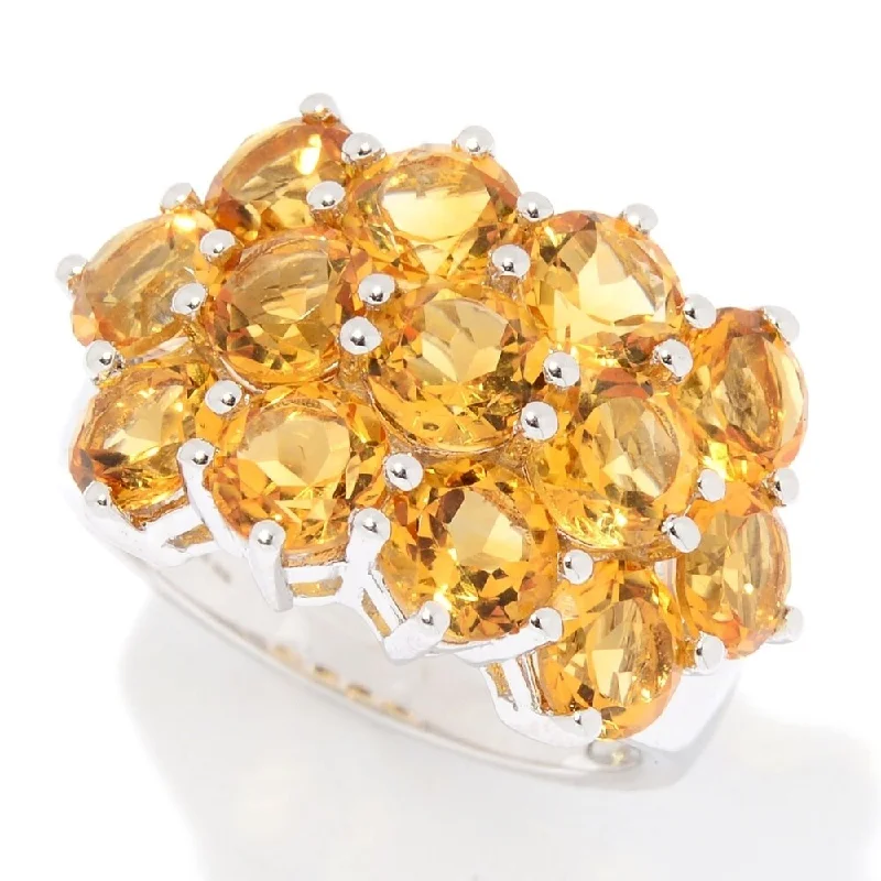 Twisted metal ring-Sterling Silver Citrine Round Cut 3 Row Ring - Yellow