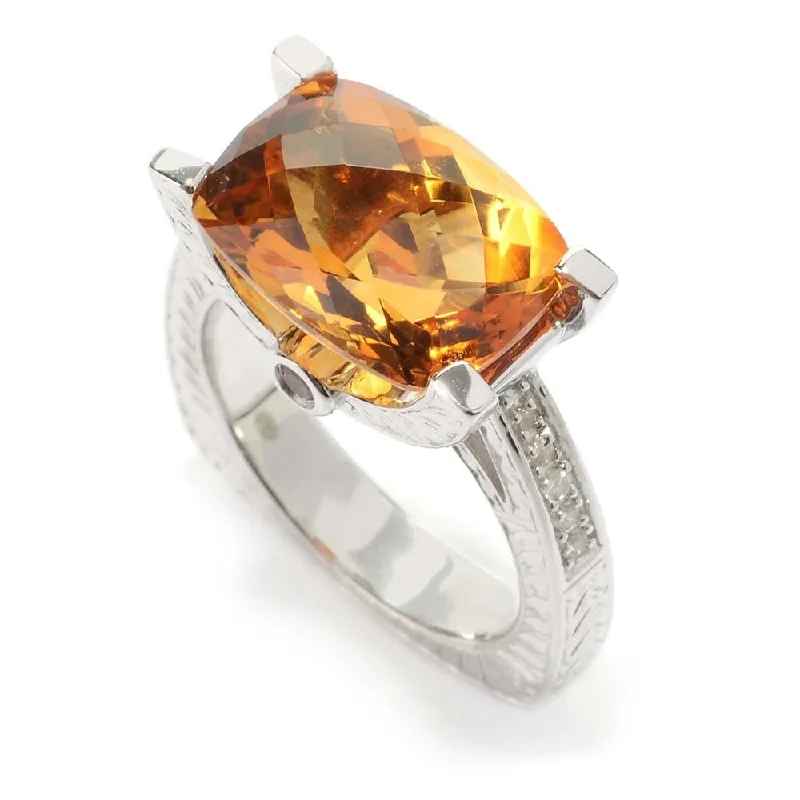 Notched edge ring-Sterling Silver Citrine Textured East-West Ring