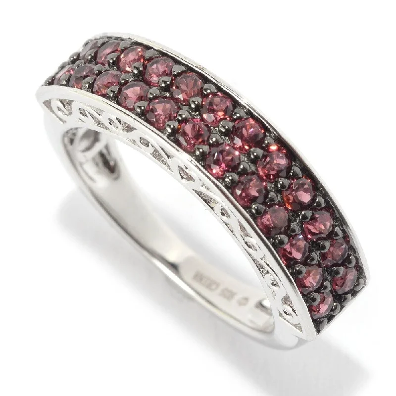 Lunar shine ring-Sterling Silver Double-row Garnet Stackable Ring