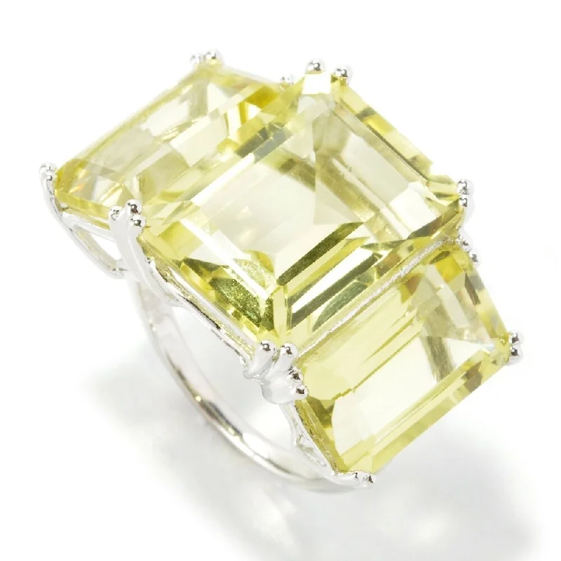 Blended texture ring-Sterling Silver Emerald-cut Lemon Quartz Ring