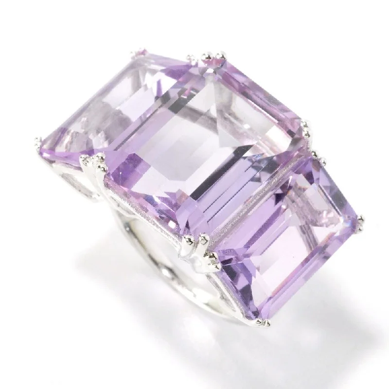 Hazy quartz ring-Sterling Silver Emerald-cut Pink Amethyst Ring