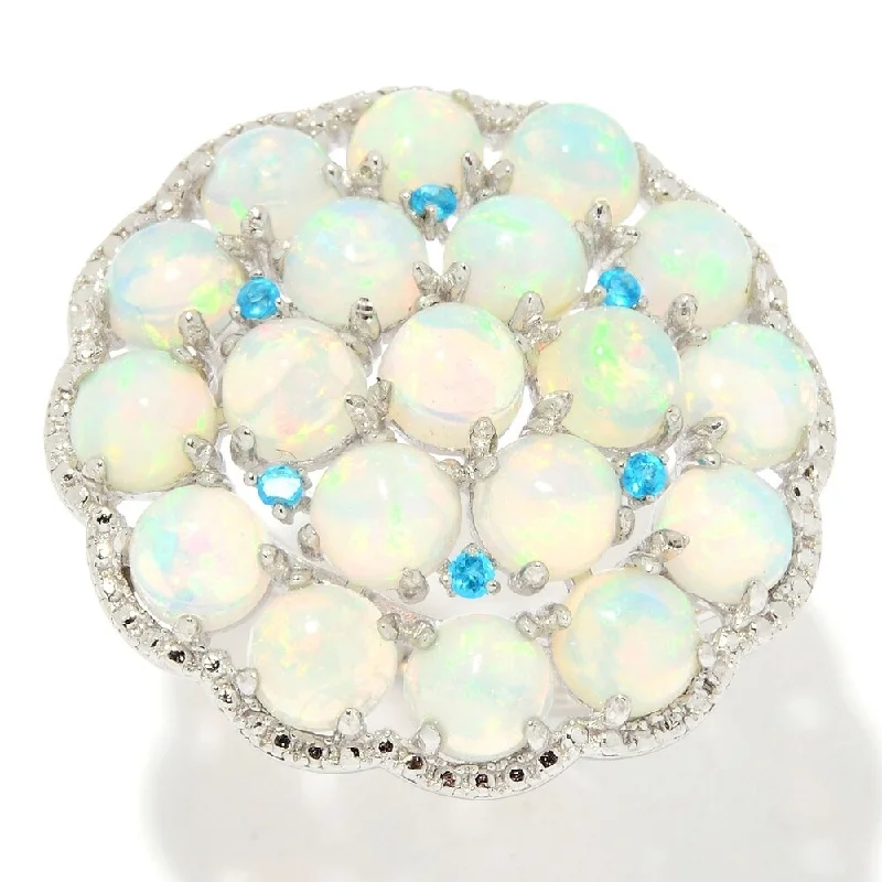 Ash bead ring-Sterling Silver Ethiopian Opal & Neon Apatite Flower Ring