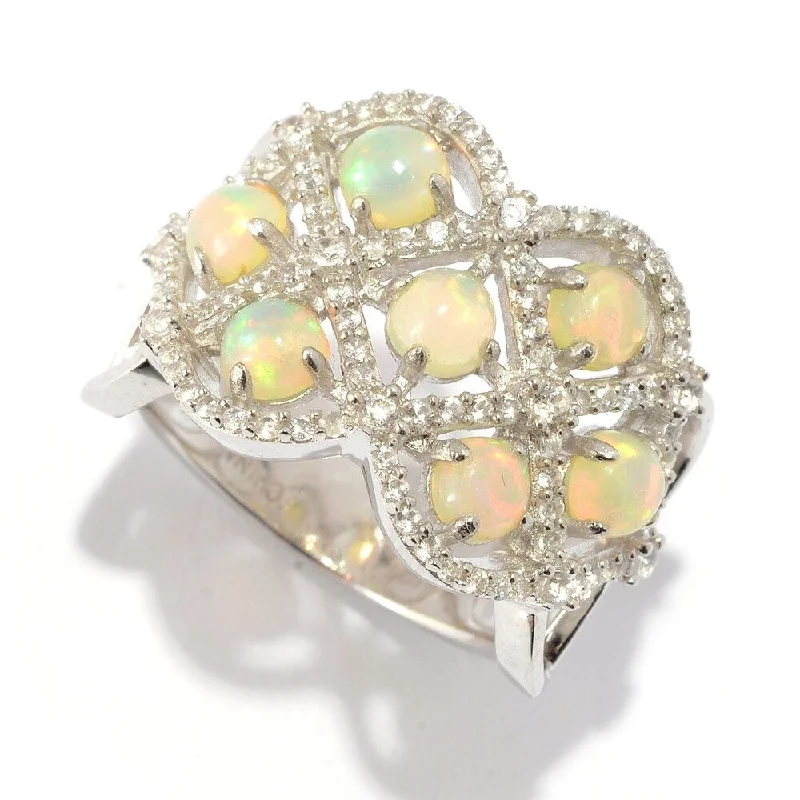 Blended texture ring-Sterling Silver Ethiopian Opal & White Zircon Lattice Ring