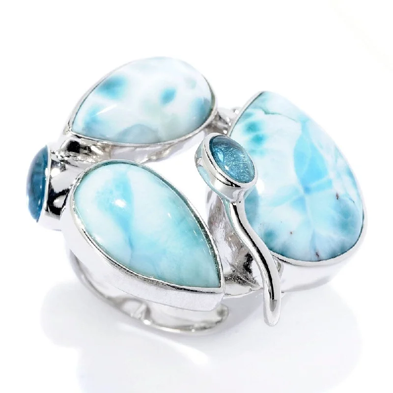 Bamboo braid ring-Sterling Silver Larimar & Blue Topaz Abstract Ring