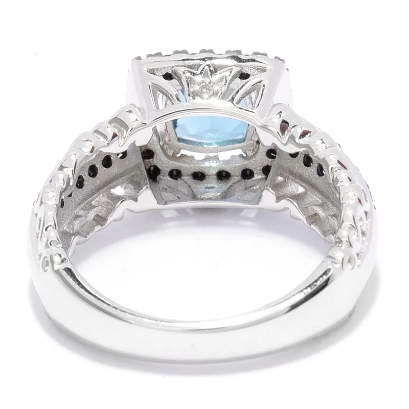 Grid mesh ring-Sterling Silver London Blue Topaz and Black Spinel Halo Ring