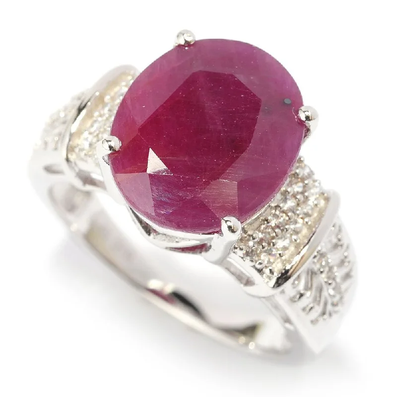 Kite opal ring-Sterling Silver Oval Madurai Ruby and White Zircon Ring