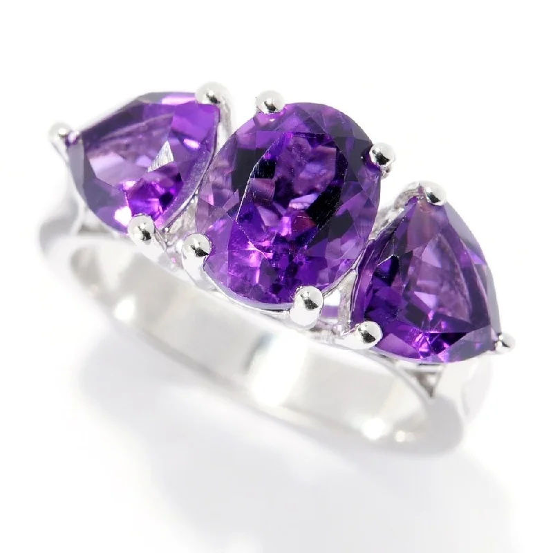 Jute braid ring-Sterling Silver Oval & Trillion Amethyst Ring