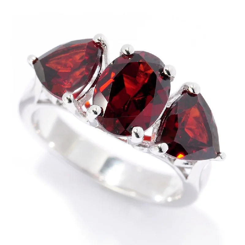 Zinc forged ring-Sterling Silver Oval & Trillion Red Garnet Ring