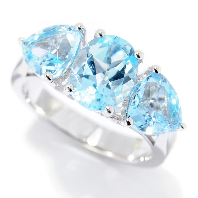 Crest ridge ring-Sterling Silver Oval & Trillion Swiss Blue Topaz Ring