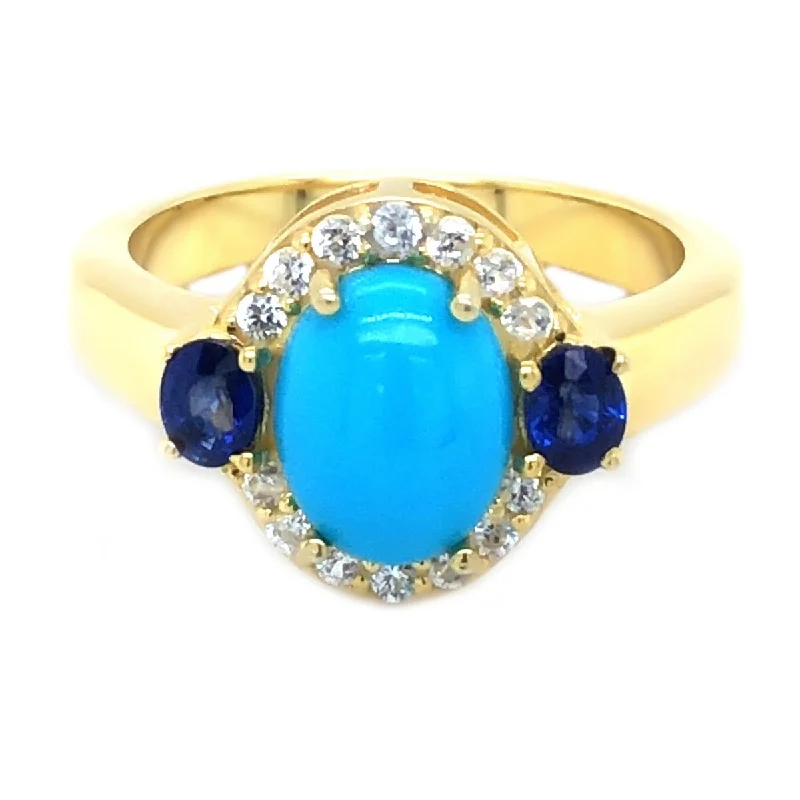 Lunar shine ring-Sterling Silver Over Yellow Gold Plated Sleeping Beauty Turquoise Gemstone Rings