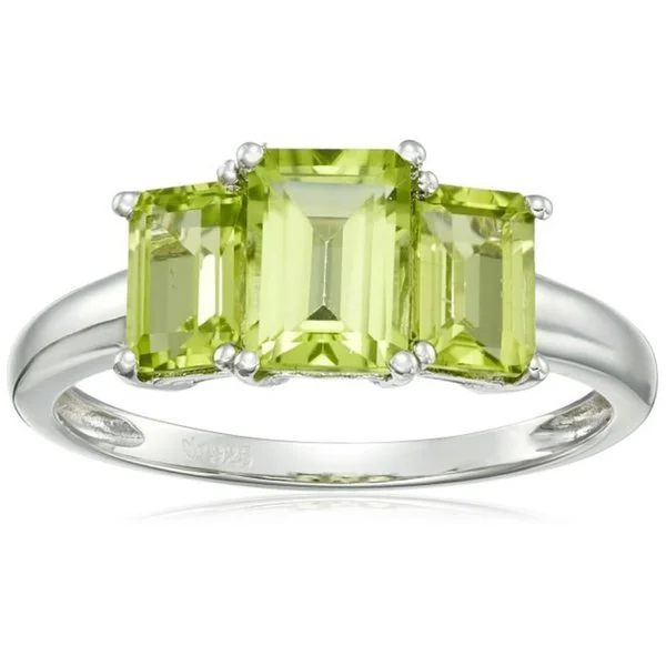 Iron cast ring-Sterling Silver Peridot Octagon 3-Stone Ring