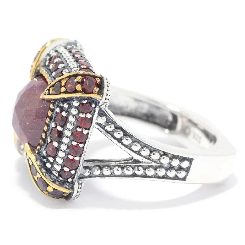 Glint druzy ring-Sterling Silver Rose Cut Madurai Ruby & Garnet Ring