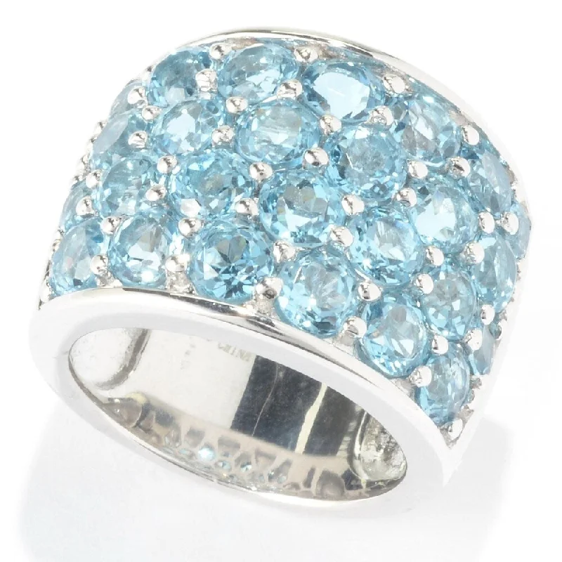 Folk weave ring-Sterling Silver Round 7.8Ctw Swiss Blue Topaz Four-Row Wide Band Ring