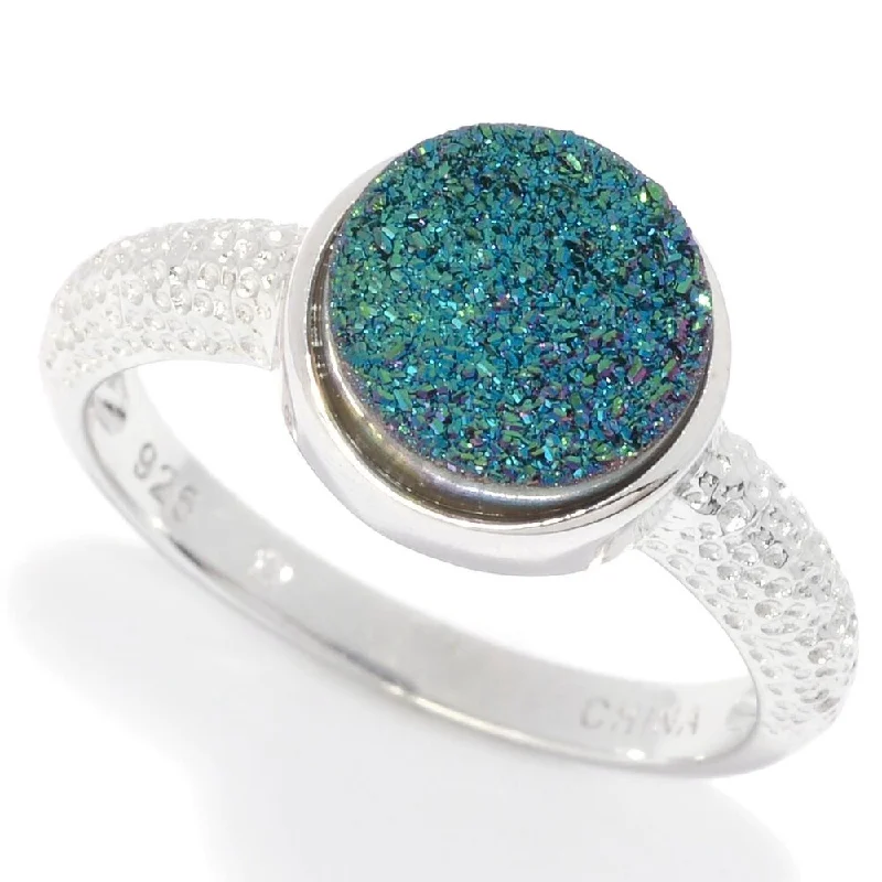 Pivot gem ring-Sterling Silver Round Drusy Textured Ring