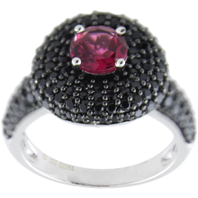 Apex gem ring-Sterling Silver Round Pink Tourmaline Black Spinel Ring