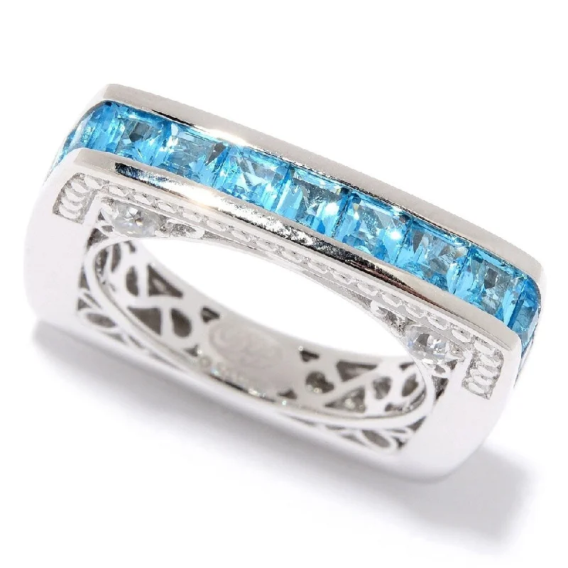 Orbit swirl ring-Sterling Silver Swiss Blue Topaz & White Zircon Square Band Ring