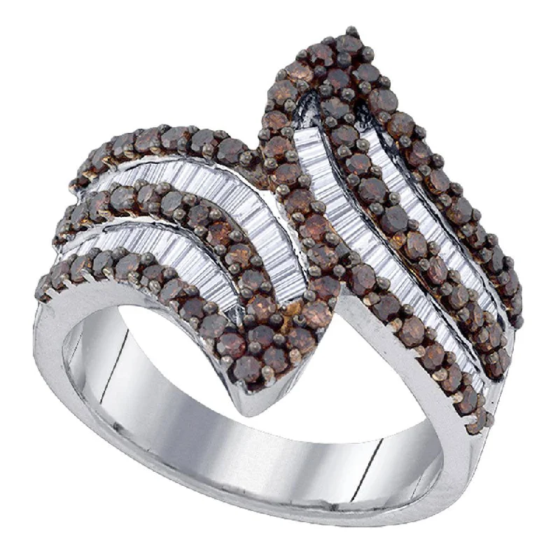 Micro shard ring-Sterling Silver Womens Round Brown Diamond Bypass Fashion Ring 1-1/3 Cttw