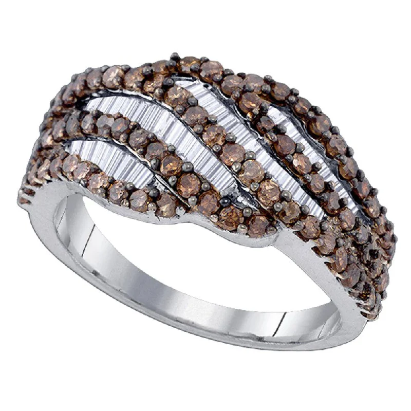 Alloy blend ring-Sterling Silver Womens Round Brown Diamond Fashion Ring 1-1/4 Cttw