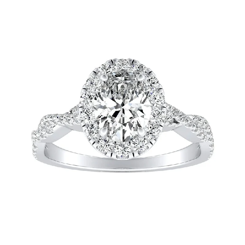 Summit ridge ring-Twisted Oval-cut 5/8ctw Platinum Halo Diamond Engagement Ring by Auriya