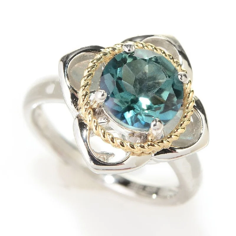 Narrow bezel ring-Two-tone Sterling Silver and 14k Topaz Flower Ring