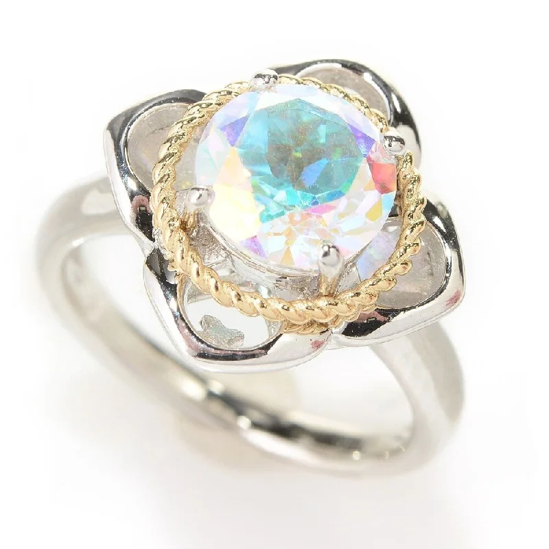 Spotted finish ring-Two-tone Sterling Silver and 14k Topaz Flower Ring