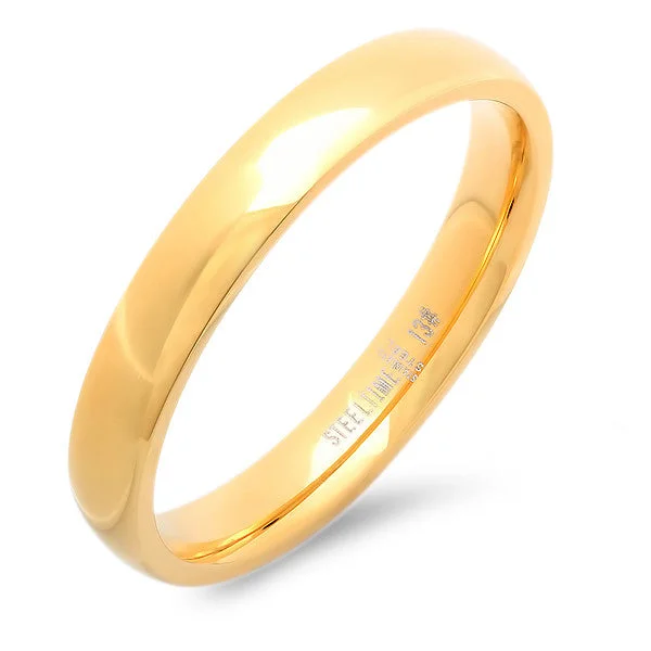 Tiered stone ring-Unisex Stainless Steel Slim Wedding Band Ring in 18  KT Gold Plate