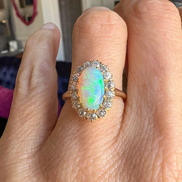 Sisal cord ring-Victorian Opal & Diamond Cluster Ring