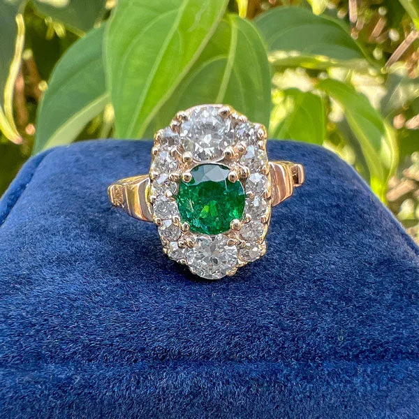 Nonagon gem ring-Vintage Emerald & Diamond Ring, 0.70ct.