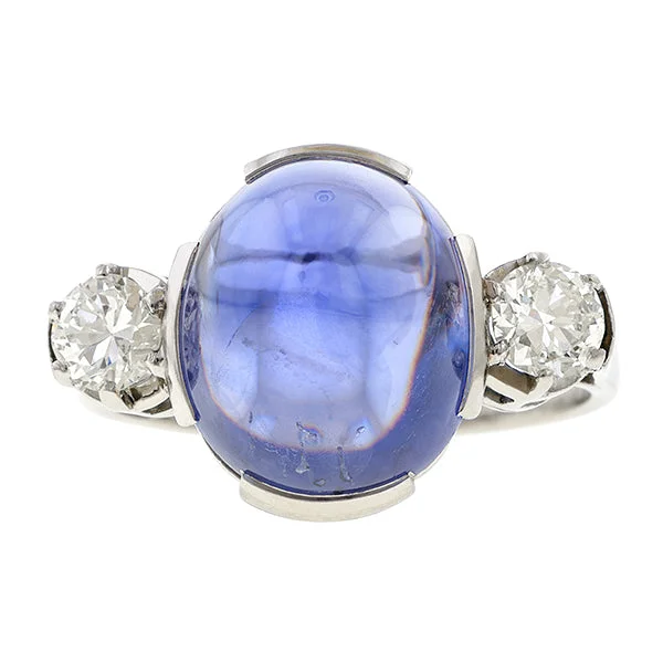 Ash bead ring-Vintage Sugarloaf Sapphire & Diamond Ring