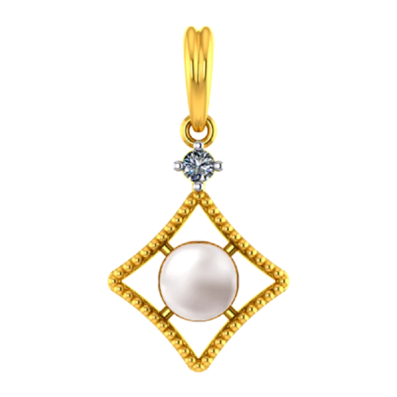 Clumped gem necklace-Window-frame Shaped 18k Diamond Pendant With A Pearl In The Centre And A Diamond Stud