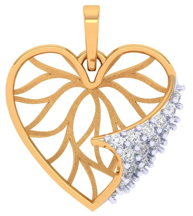 Vintage cut necklace-Winsome Heart Shaped Gold Diamond Pendant