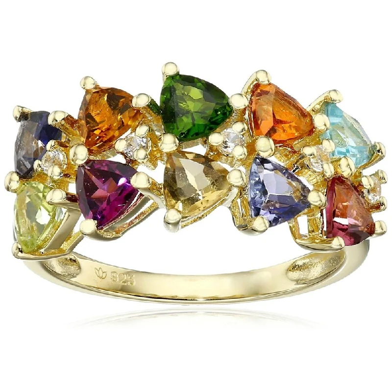 Ragged edge ring-Yellow Gold Over Sterling Silver Multi Color Gemstone Ring