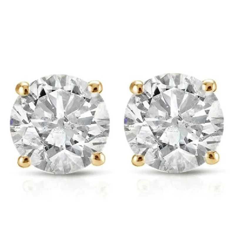 Morning haze earrings-1 1/2 ct Round Diamond Stud Earrings in Yellow Gold with Screw Backs