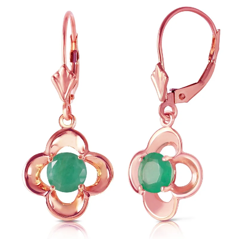 Maple grain earrings-1.1 Carat 14K Solid Gold Emerald Flower Bloom Gemstone Earrings